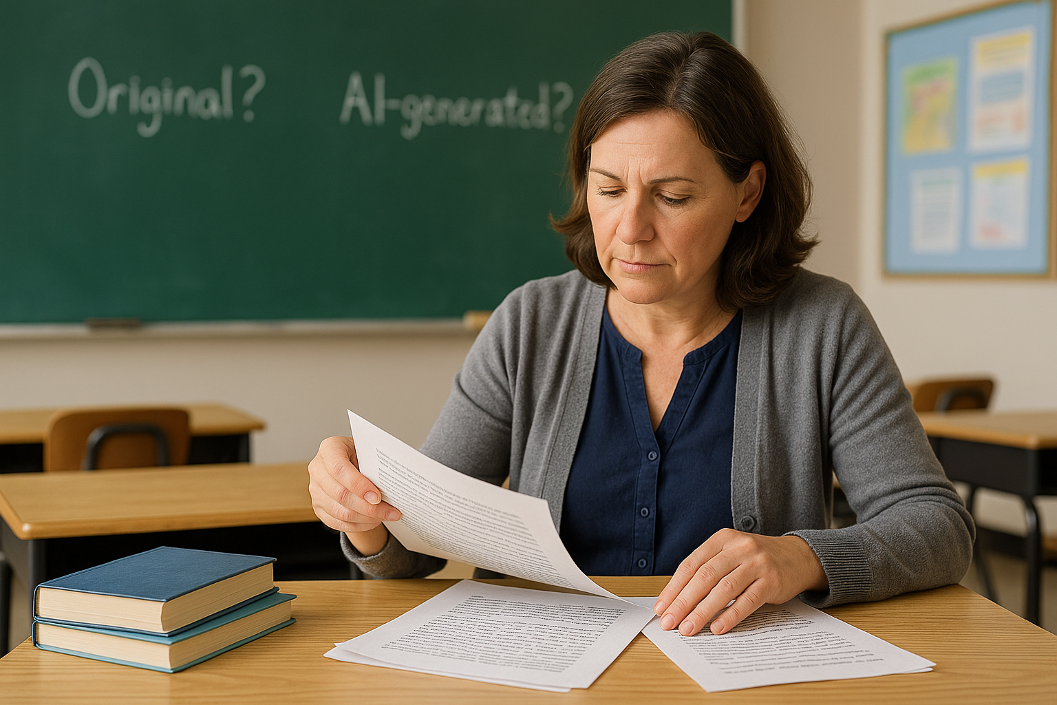 Викладач перевіряє студентські роботи на можливу генерацію ШІ